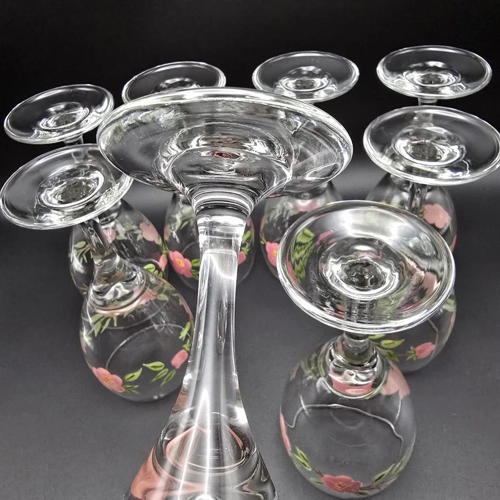 Franciscan Desert Rose Wine Goblets Set of 8 Pink Floral Stemmed Water Glasses